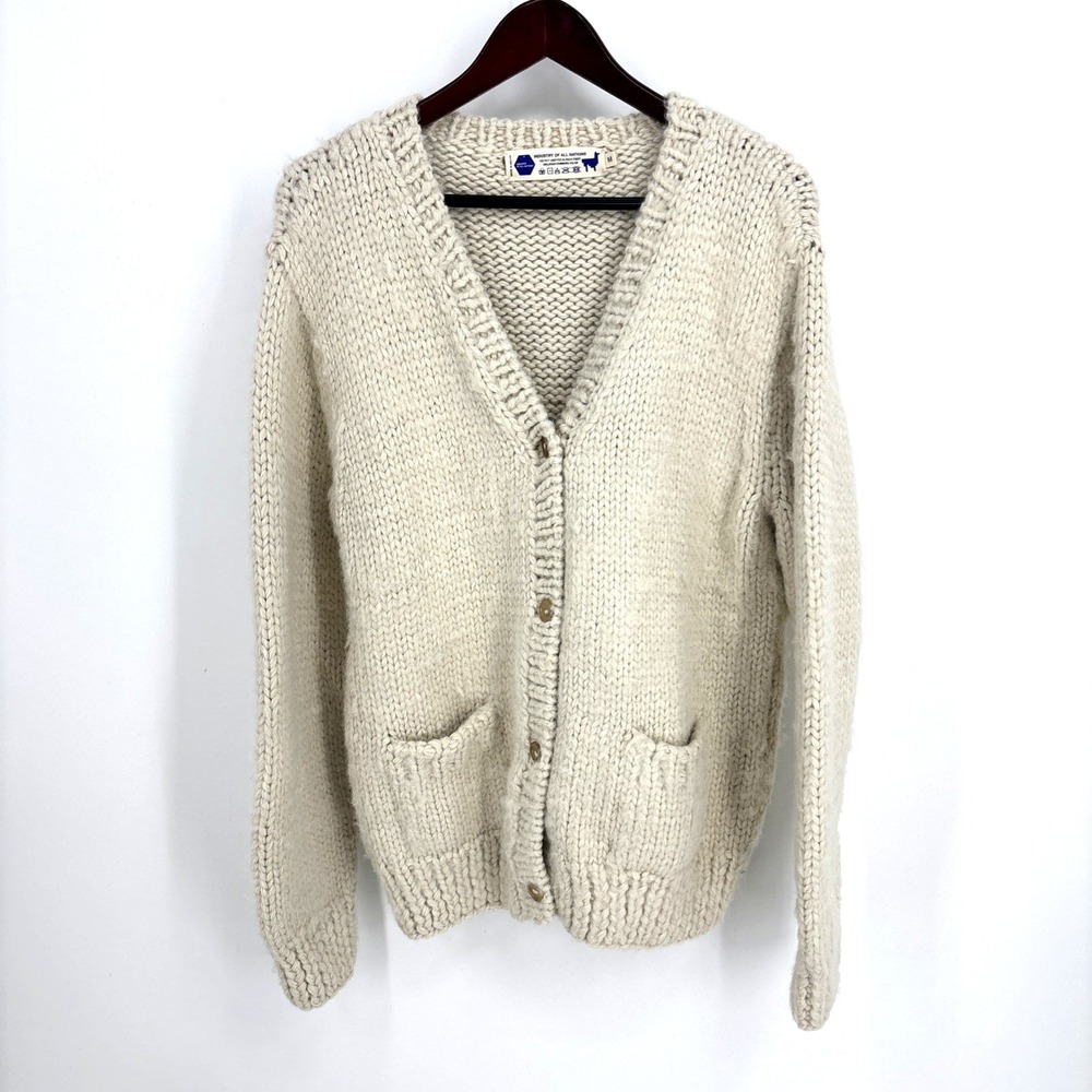 Industry Of All Nations Undyed Alpaca Hand-Knit‎ Cardigan Size Medium Heavy Horn - Picture 2 of 7